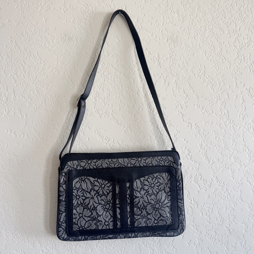 Floral Black and Gray Tooled Faux Leather Shoulder Bag Arizona